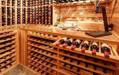 Wine cellar with red wine